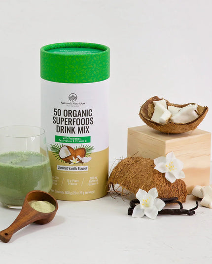 50 Organic Superfoods Drink Mix Coconut Vanilla