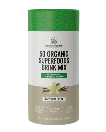 50 Organic Super Foods Drink Mix Raw Vanilla