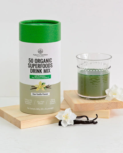 50 Organic Super Foods Drink Mix Raw Vanilla